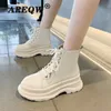 Punk Style Autumn Winter Boots Women Heel Ankle Boots Lace Up Thick Bottom Booties Luxury Designer Shoes Plus Size Y1018