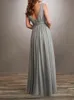 Chiffon Mother of the Bride Dress Silver Gray Draped Bodice and Gathered Skirt