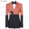 Thorndike Royal Azul Ternos com Calças Pretas Slim Fit Smoking 2 Pcs Traje Homme Brazer de Casamento para Homens Groom Prom Set X0909