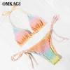 Omkagi 수영복 여성 끈 벨벳 수영복 섹시 푸시 업 마이크로 비키니 세트 수영 수영복 Beachwear Brazilian Bikini 2021X0523