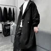 남성용 긴 트렌치 중간 길이 스타일 윈드 브레이커 블랙/카키색 후드 레드 재킷 고품질 코트 패션 겉옷 210524
