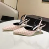 Letter Rhinestone stiletto sandals women's thousand bird lattice design leather sole lining full package size 35-42