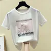 Katoen Vrouwen T-shirts Mode Koele Print Vrouwelijke Zomer T-shirt Wit Toevallig T-shirt Femme Roze Losse Bovenkant 4767 50 210508