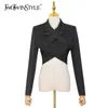 Blazer sexy sans dos creux pour femmes col en V à manches longues noir hauts courts mode féminine élégant automne 210524