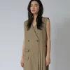 Yaz Kadınlar Vintage Gevşek Ince Zarif Kolsuz Kıvrımlar Maxi Elbise Minimalist Uzun Haki Lady Robe Pileli 210510