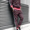 남자 tracksuits 드롭 운동복 trackpants 정장 tracksuit 스트라이프 패치 워크 조깅 다채로운 격자 무늬 지퍼 스포츠웨어 후드