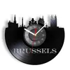 Брюссель архитектура граммофон запись настенные часы Бельгии городской пейзаж минималистичный настенный арт винтажный альбом виниловые дисковые ремесла часы H1230