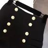 Women's Shorts FABPOP 2021 Women Double-breasted Golden Buttons Casual High Waist A-Line Wide Leg Black Female GA044