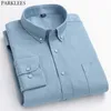 Erkek Geleneksel Fit Konfor-İlk Pamuk Oxford Gömlek Slim Fit Uzun Kollu Erkek Elbise Gömlek Rahat Düğme Aşağı Chemise Homme 210522