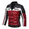 Mannen Geel Leren Jas Patchwork Biker Jas Mannen Casual Rits Jas Mannen Motorjas Slim Fit Bont Gevoerde Uitloper jas 211101