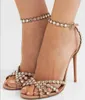 Perfect Festive Season Tequila Leather Women's Sandals Shoes Strappy Design Crystal Embellishments Lady Gladiato High Heels Party Wedding Dress eu35-43