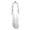 Kobiety Sukienka Piórko Łączone Maxi Es Z Długim Rękawem V Neck Split Sexy ES Asymetria White Plus Rozmiar 210513