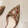 Zapatos de vestir moda retro remache Rhinestone elegante bombas femeninas peep toe stiletto tacones altos mujer boda fiesta