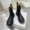 Zwarte elastische dikke platform fietser enkelschoenen lederen martin laarsjes met ingekeed enige zware luxe ontwerpers merken schoenen voor dames fabrieksschoenen