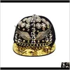 Ball Hats Caps Hats, Scarves & Gloves Fashion Aessories Trend Heavy Metal Gold Phoenix Rivet Hip-Hop Skull Color Diamond Flat-Brimmed Hat Dro