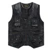 Gilets pour hommes Peau de vache véritable gilet en cuir hommes marron gilet mâle veste sans manches épaisse moto plus taille multi poche Z213f