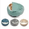 NEWCave Ultrasoft Plüsch-Katzenbett mit Kapuze, rund, bequem, selbstwärmend, gemütlich schlafendes Katzenbett mit wasserdichter und rutschfester RRD128