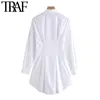 Женщины шикарные моды плиссированные белые мини рубашки платье старинные с длинным рукавом кнопки женские платья Vestidos Mujer 210507