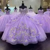 라벤더 플러스 사이즈 Quinceanera 드레스는 꽃 applique 끄기 숄더를 끄고 달콤한 16 가운 vestidos de xv años