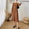 Casual Dresses Runway Fall Winter Korean Vintage Elegant Sweater Women's Clothes Warm Knitted Bodycon High Quality Long Vestidos Robe