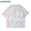 GONTHWID Tshirts Streetwear Harajuku Sky Print Stripe Tie Dye Cotton Tee Shirts Hip Hop Casual Short Sleeve T-Shirt Fashion Tops 210707