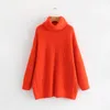 Vestido de suéter de cuello alto grueso de invierno, jerséis de mujer, suéter de punto naranja verde informal, suéter largo coreano para mujer 210521