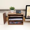 Bambu skrivbordsförvaring arrangör, skrivbordsskärmhylla, multipurpose bokhylla för kontor hem, e med 4 justerbara hyllor hem kontor