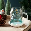 Кружки 300 мл творческий рождественские дерево в форме двойной стеклянной стеклянные чашки эспрессо кофе кружка с крышкой Xmas подарок для детей друзей желание чашки желаний