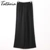 Tataria losse zwarte causale broek vrouwen kantoor hoge taille dames broek brede dames zomer been pantalones mujer 210514
