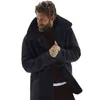 Män Winter Fleece Tjock varm kappa Outwear Trench Leather Jacket Långärmad Fur 211129