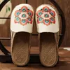 スリッパyourseasonレディース夏の靴刺繍の外側のスライド2021手作り女性快適なソフトコットンリネン簡潔