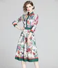 2021 Флоренные рубашки шея платье в колени Женщины Дизайнерская мода с длинным рукава