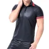 Erkek Seksi Yumuşak Faux Deri Kısa Kollu T Shirt Tops Erkek Siyah Tees Sıkı Streetwear Dantshirler Günlük Kıyafetler erkek T-Shirt