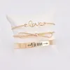 Manschett 2021 Bröllopstillbehör 3 st / set Retro Armband Guld Silver Hollow Bowknot Letters Arrow Justerbar Armband Kvinnors Party