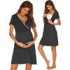 妊娠中のドレスプラスサイズの夏のファッション女性のマタニティレース半袖ソリッドドレス母乳育児ナイトシャツ服G220309