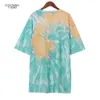 Vrouwen Tie Dye Retro Print Casual Long T-Shirt Summer Ladies Vintage T-shirts met korte mouwen losse plus size vrouwelijke kleding 210702