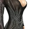 Moda sexy com decote em v mulheres lantejoulas vestido 2023 verão feminino strass design vestidos bonito boate festa apertado net transparente mulher roupas 5002