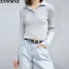 Czarny V Neck Polo Koszulka Kobiet Koszule Z Długim Rękawem Koszulki Kobiety Koszulka Koszulka Femme Zielona Koszula Zima Przycięte Koszulki Polo dla Lady 210510