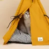 Pet Tent voor Honden Puppy Kat Bed Geel Canvas Hond Leuke Huis Pet Tipi met kussen, 30 inch lang, voor huisdieren tot 15 pond 210722