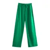 Kondala Za 2021 Kvinnor Oversized Long Chic Green Shirts och High Waist Elastic Wide Leg Pants High Street Women sätter stilig kostym y0625