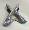 European and American new 2018 laser illusion color high-heeled shoes rainbow bride shoes 12cm slender heel single shoes 10cm large size