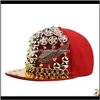 Ball Hats Caps Hats, Scarves & Gloves Fashion Aessories Trend Heavy Metal Gold Phoenix Rivet Hip-Hop Skull Color Diamond Flat-Brimmed Hat Dro