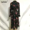 Chiffon Floral DRBOHO Women Maxi Splice Lace A Line Lange Mouw Zwart Vestido Branco Beach Spring Vestidos Elegantes X0621