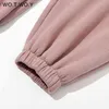 Wotwoy-verdikking fleece trekkoord sweatbroek vrouwen elastische taille herfst winter warme broek vrouwelijke witte roze casual broek 211115