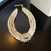 Chokers Trendy Short Neckwear Multirow Goth Pearl Necklace For Women Crystal Inlaid Rhinestones Chocker Fashion Jewelry Girl Gift2314434