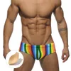 Men's Swimwear Push-up Swimming Briefs Rainbow Tie-Dye Endurance Swimsuit Mens New Hot Print Body Beach Wear Bikini Sport Swimwear Pad Quick Dry Striped