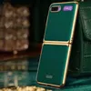 For Galaxy Z Flip 5G Case Plating Leather Luxury Hard Phone Cover F7000 Fundas Capas Coques Cell Cases