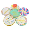 Одноразовая посуда 10 пунктов разноцветная дисковая тарелка для торта бумага для бумаги DIY Декорирование детского душа детские вечеринка по случаю свадебного посуды.