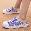 Slippers Women Flat Slip On 2021 Fashion Printed Hollow Canvas Shoes Slides Loafers Mules