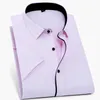 For Summer Business Men Formal Shirt Solid Short Sleeve Dress Shirts Male Twill Regular Fit No Front Pocket White Light Blue 210809